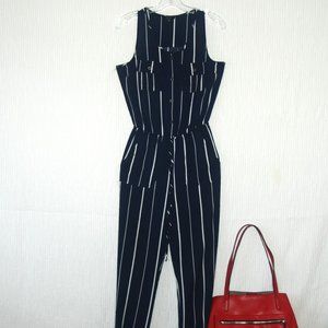 Iris Striped Drawstring Blue Sleeveless Jumpsuit